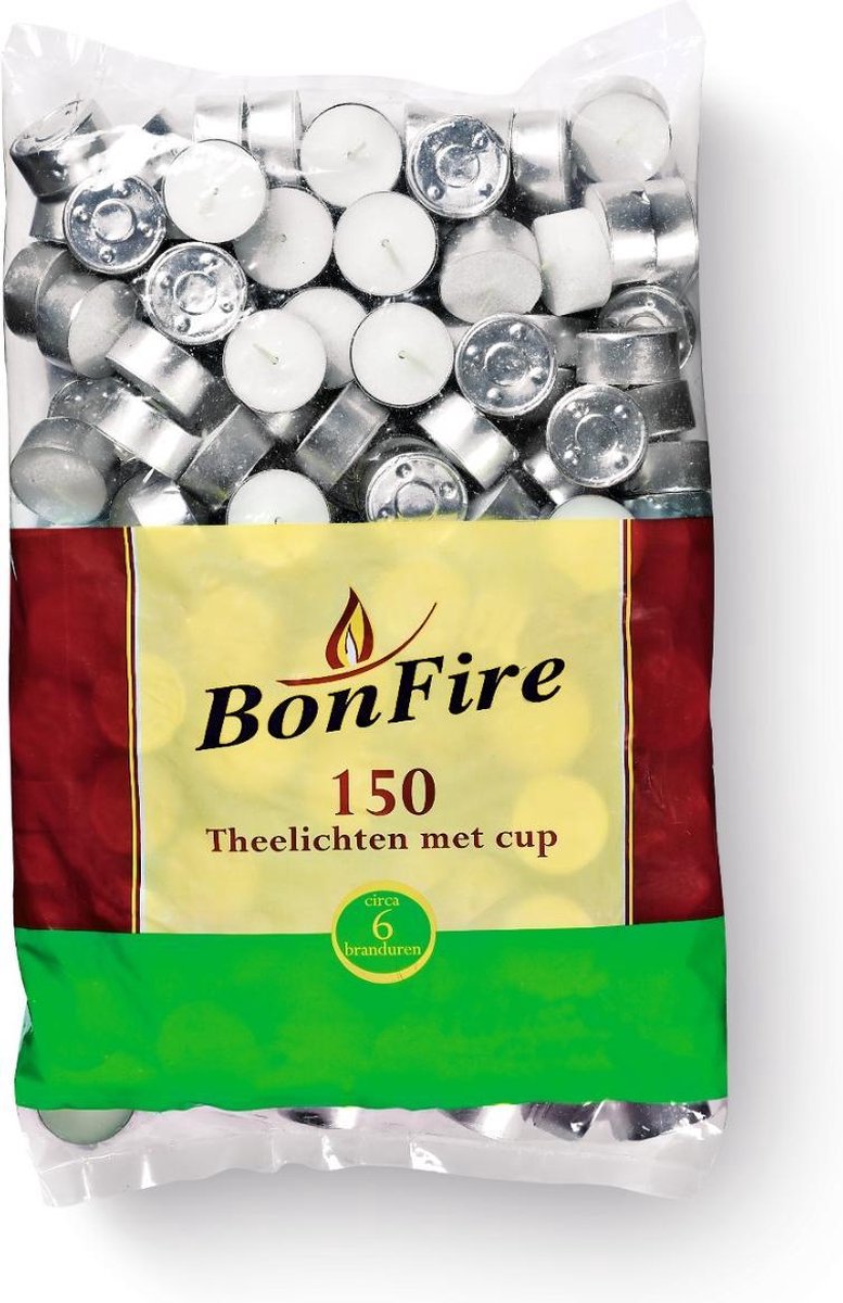 Bonfire - Theelichten Met Cup 6 Branduren - Zak 150 Stuks - Bonfire