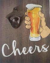 Wandopener fles opener hout Cheers - Bier mancave verjaardag cadeau
