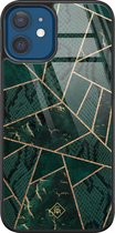 iPhone 12 hoesje glass - Abstract groen | Apple iPhone 12  case | Hardcase backcover zwart