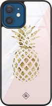 iPhone 12 hoesje glass - Ananas | Apple iPhone 12  case | Hardcase backcover zwart