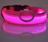 Halsband Hond- Teef- Teefje-Huisdieren- Maat M- Led verlichting- Roze-Werkt op batterijen