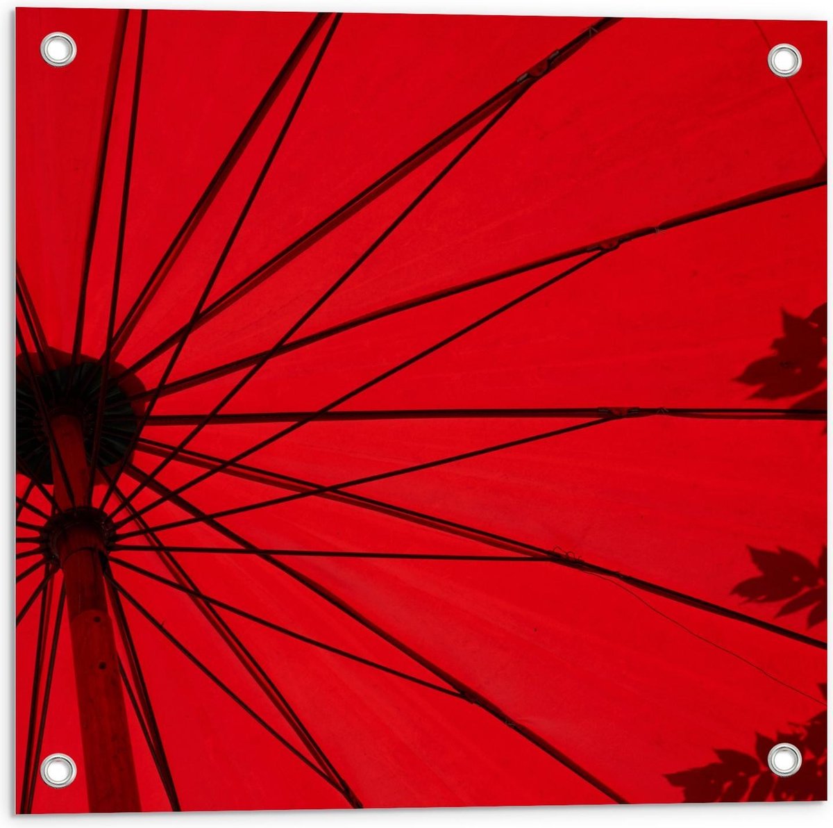 Tuinposter – Rode Parasol - 50x50cm Foto op Tuinposter (wanddecoratie voor buiten en binne