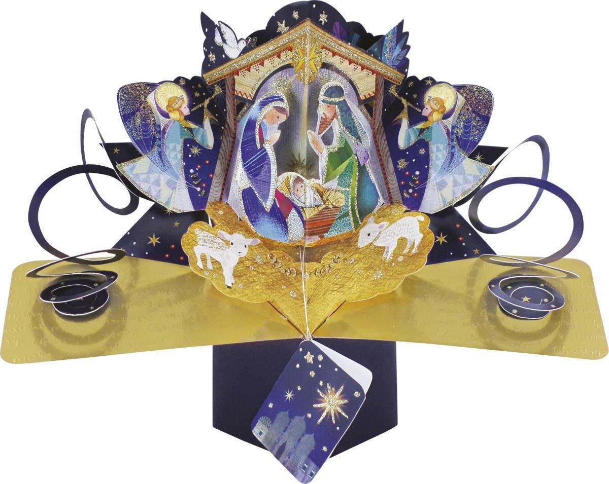 3D Pop-up Wenskaart met envelop - Merry Christmas - Kerststal