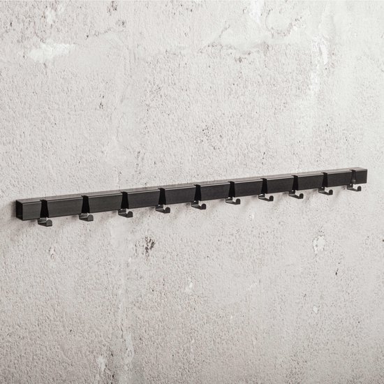 Zwarten metalen wandkapstok tien haken 100 cm. Industrieel kapstok uit buis  3D... | bol.com