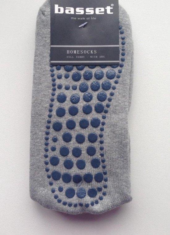 katoenen huissok met stevige antislipzool - grijs - maat 31/34 - anti slip sokken