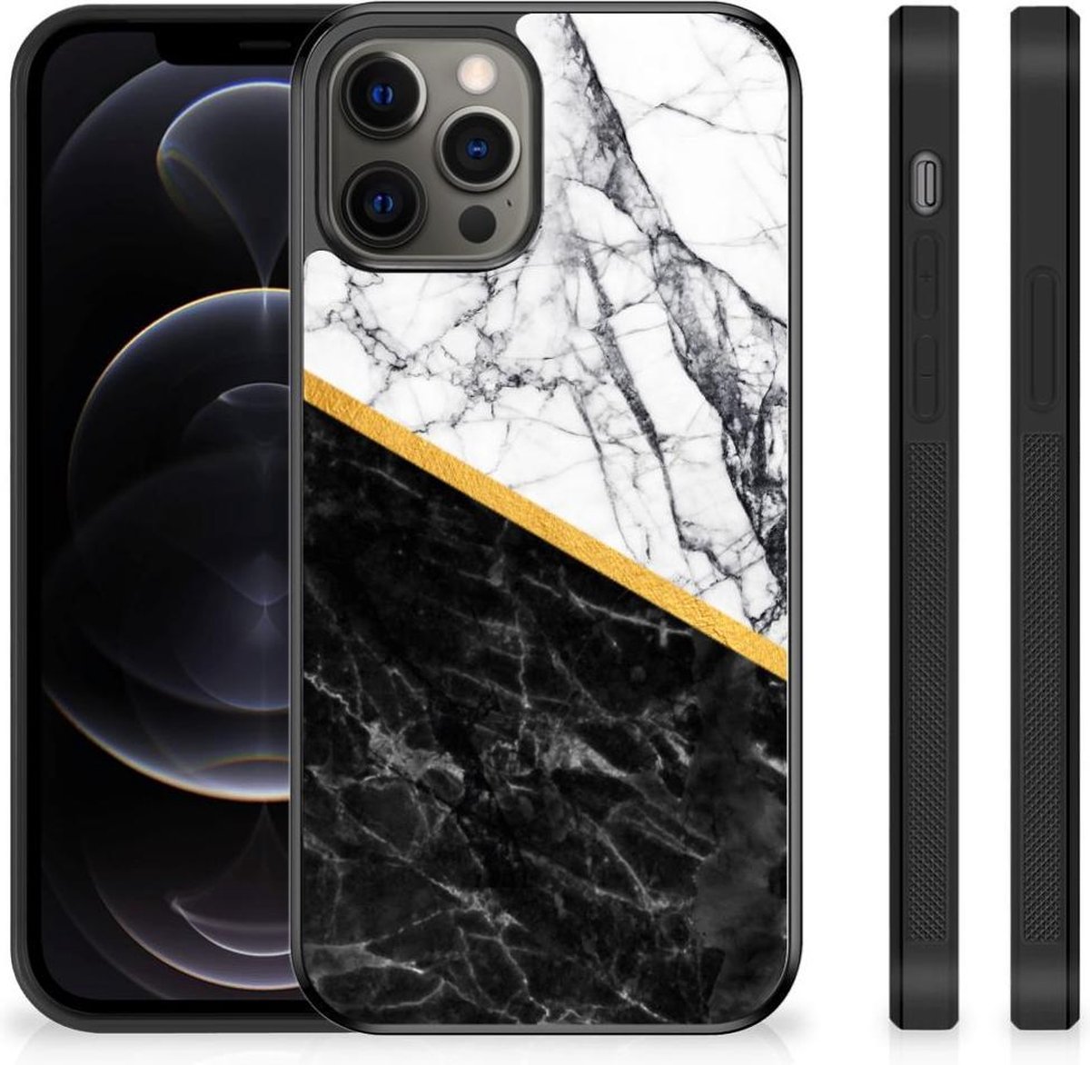 Back Cover voor iPhone 12 Pro Max Gripcase Marmer Wit Zwart - Origineel Cadeau Man