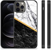 Smartphone Hoesje Geschikt voor iPhone 12 Pro Max Smartphonehoesje met Zwarte rand Marble White Black