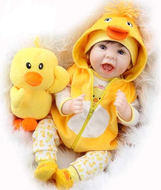 Reborn baby pop 'Charly' - 55 cm - Jongen met gele eend outfit - Met  knuffel, speen en... | bol.com