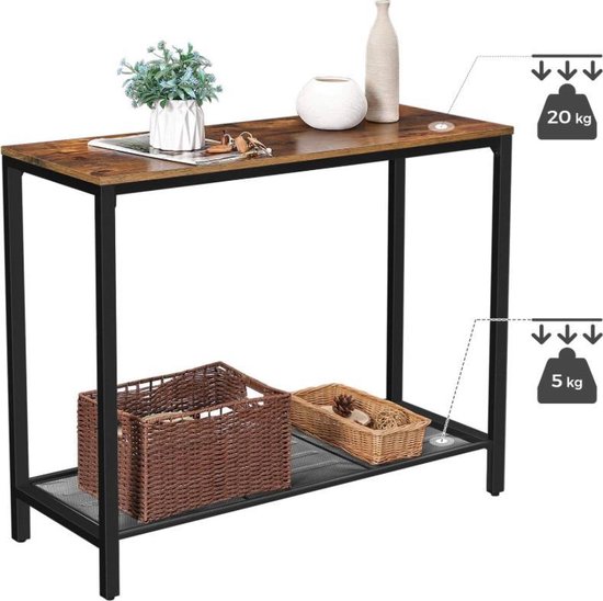 HOOBRO consoletafel, slanke consoletafel voor hal, entree, tafel met 2 planken, industriële HOOBRO consoletafel, slanke consoletafel voor hal, entree, tafel met 2 planken, industriële