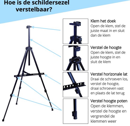 YSWOVUO Schilder Schildersezelstandaard, 160cm Verstelbare Driepoot Tabletop Art Canvas Schilderij Display Gemakkelijk Opvouwbare Studio Telescopische Vloer Ezel Voor Bruiloft Posters, Wit YSWOVUO Schilder Schildersezelstandaard, 160cm Verstelbare Driepoot Tabletop Art Canvas Schilderij Display Gemakkelijk Opvouwbare Studio Telescopische Vloer Ezel Voor Bruiloft Posters, Wit