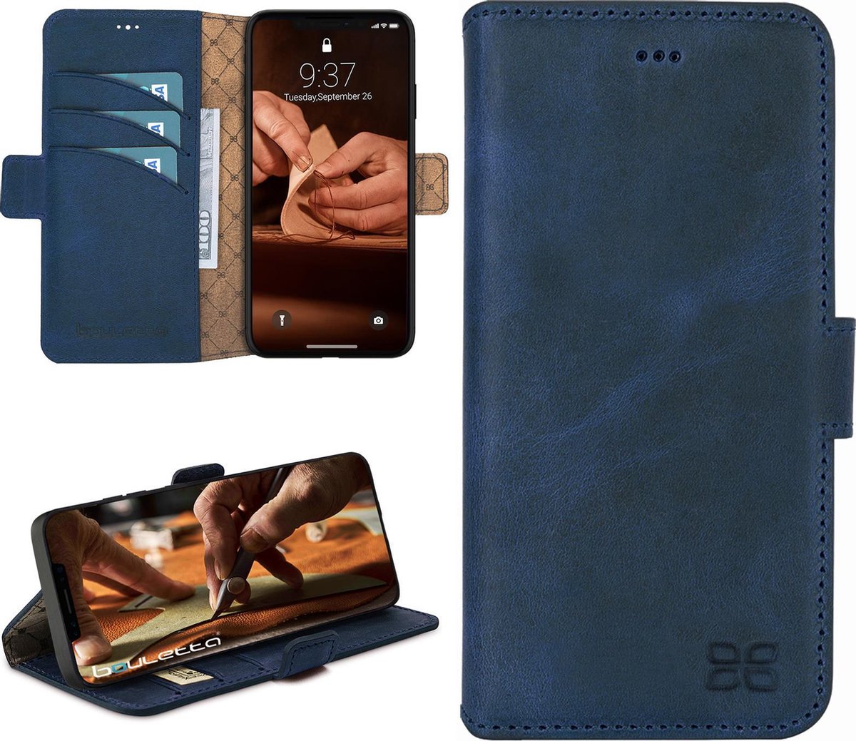 Bouletta geschikt voor iPhone 12 Pro Max lederen BookCase hoesje - Antic Blue