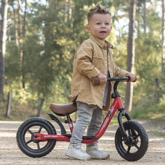 Bandits & Angels Metalen Loopfiets Starter Rood met Voetenplan vanaf 2 Jaar - Limited Edition - Rode Loop Fiets - Verstelbaar Zadel 29 tot 39 cm - Voor Jongens en Meisjes - Compact en Veilig - Lage Instap met Voetenplank van Bandits & Angels — afbeelding 4