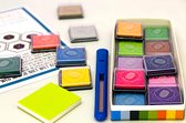Stempel inkt Stempelkussen set  met 20 verschillende kleuren - Met softrubber en mesje