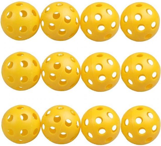 Firsttee - 12 Plastic gele trainingsballen - GRATIS ballennet -Stevig gebouwd - Golfballen - Ballen - Golf accessoires - Cadeau - Golftrainingsmateriaal - Sport - Training - Golfset - Swing net - Trolley - Trainingsmaterialen - Golfbal - Oefenen mat van Firsttee — afbeelding 4