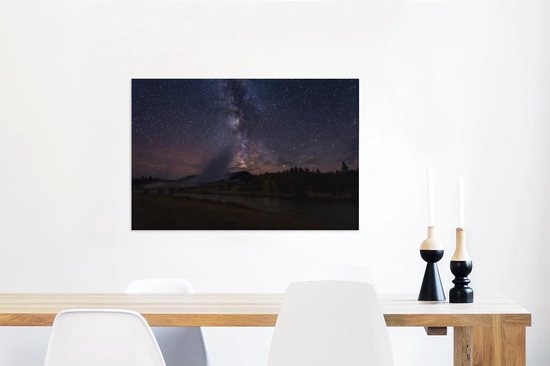 Le beau ciel étoilé sur la toile du parc national de Yellowstone 80x60 cm - Tirage photo sur toile (Décoration murale salon / chambre)