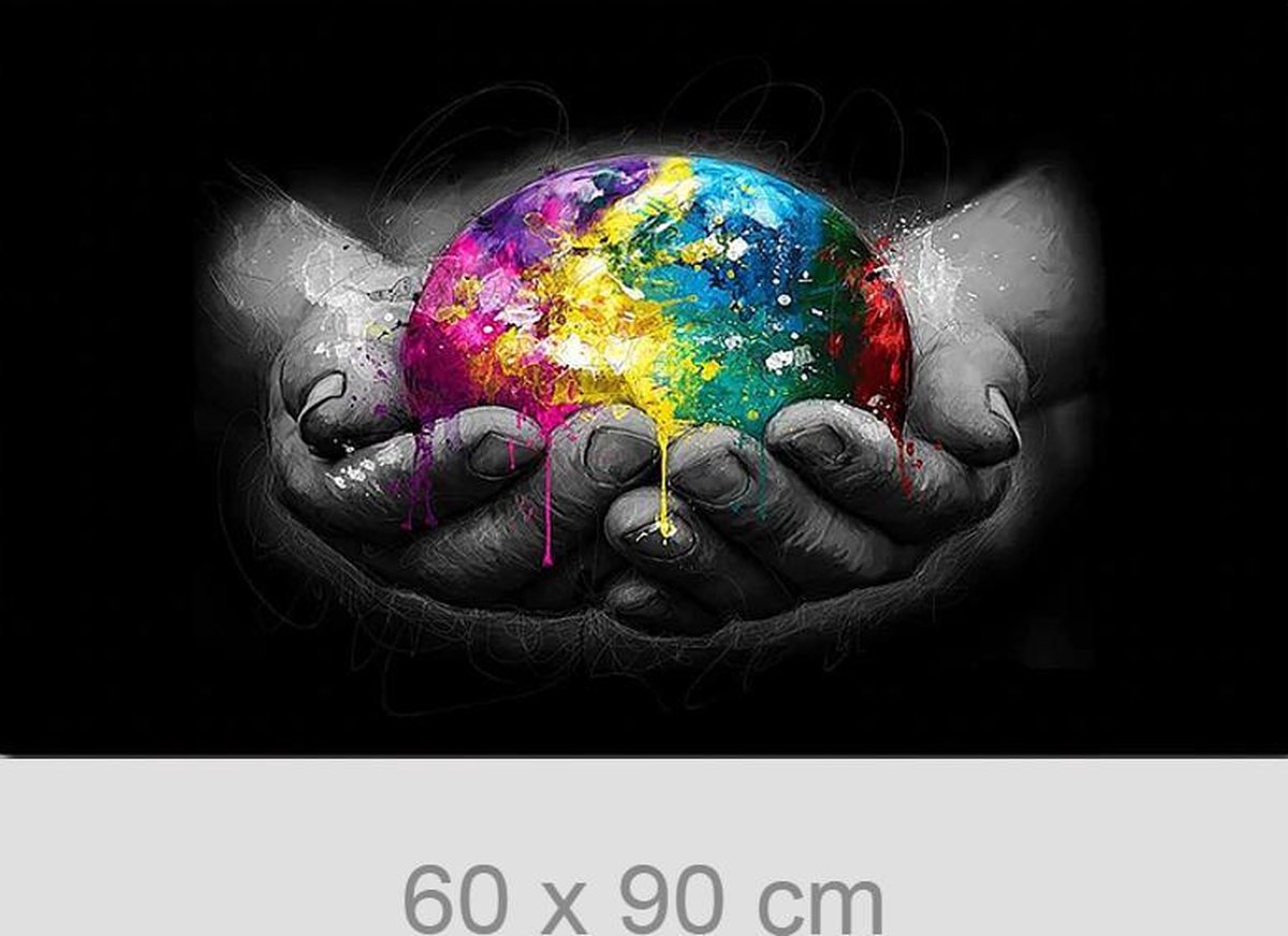 Allernieuwste Canvas Schilderij De Wereld in Mijn Handen - Decoratief - Poster - 60 x 90 cm - Kleur