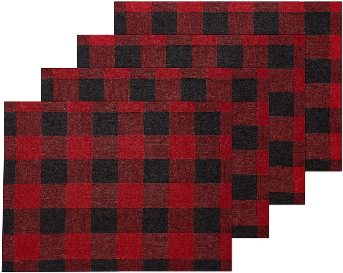 Placemats Rood- Rechthoekig - Set van 4 - 45 x 28 cm - Katoen