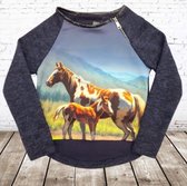 S&C Blauwe trui met paardenprint - 110/116