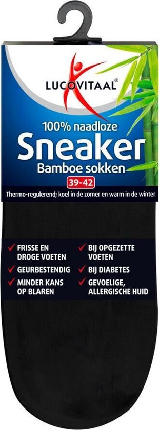 Lucovitaal Sneaker Bamboesokken Zwart Maat 39-42