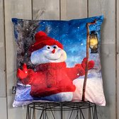 Lekker Zacht Kerst Kussenhoes - Sneeuwpop met Lantaarn