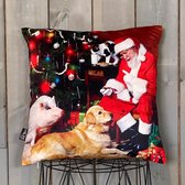 Lekker Zacht Kerst Kussenhoes - Kerstman en Dieren