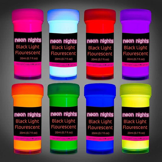 Neon verf set van 8x20ml | Lichtgevende verf met 8 verschillende kleuren |  Langdurig... | bol.com