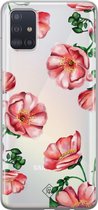 Casimoda® hoesje - Geschikt voor Samsung A51 - Red Flowers - Backcover - Siliconen/TPU - Rood