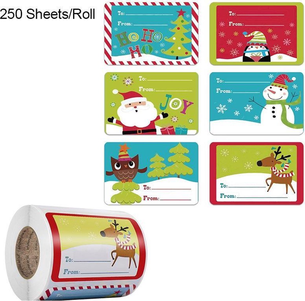 Autocollants d'étiquette de cadeau de Noël,250pcs/Rolls Noël Auto-adhésif Cadeau  Autocollants pour Cadeau Noël Sac,Étiquette Autocollant Stickers,Noël