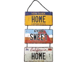 Signs-USA - Home Sweet Home - aan kettingen - Souvenir kentekenplaat nummerbord Amerika - verweerd - 30,5 x 55 cm