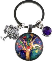 Sleutelhanger Tree of Life – Glas – Multicolor met Kristalletje