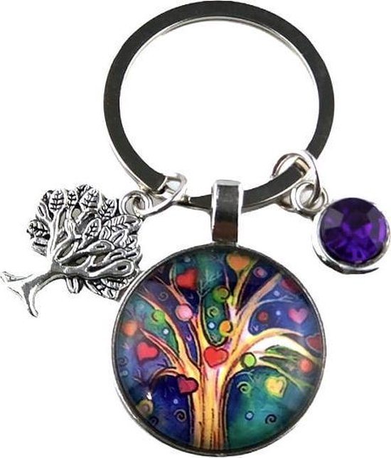 Sleutelhanger Tree of Life – Glas – Multicolor met Kristalletje