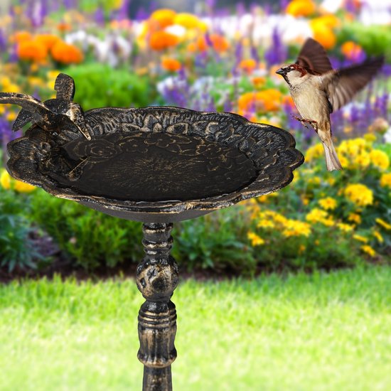 Relaxdays vogelbadje gietijzer - vogelbad op voet - waterschaal - drinkschaal - staand - bronzen - Relaxdays