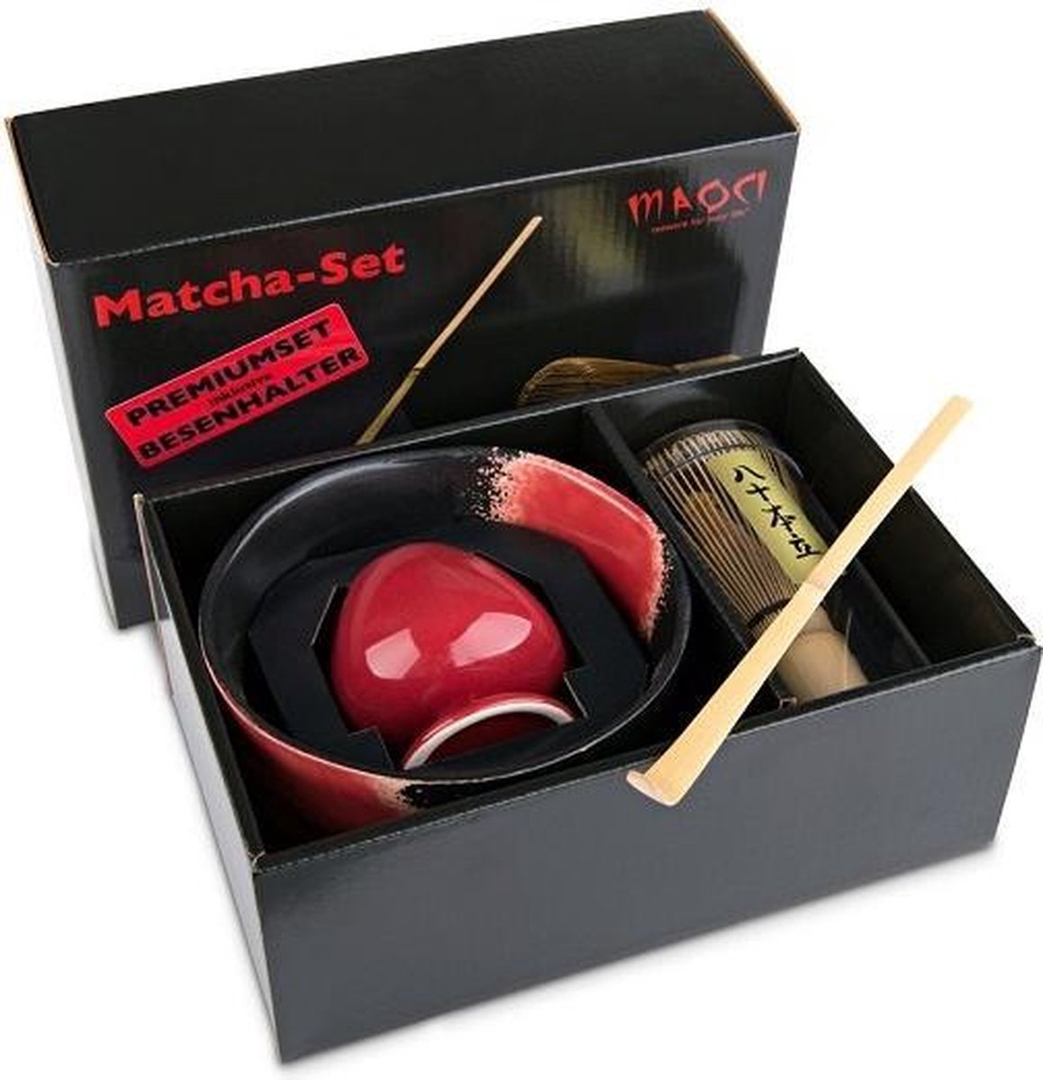 Matcha thee set inclusief handgemaakte matcha kom, Bamboe matcha klopper, chasen houder en bamboe maatschep - Complete Matcha Set - Merkloos