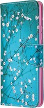 Blauw roze bloemen agenda wallet case hoesje Samsung Galaxy A42 5G