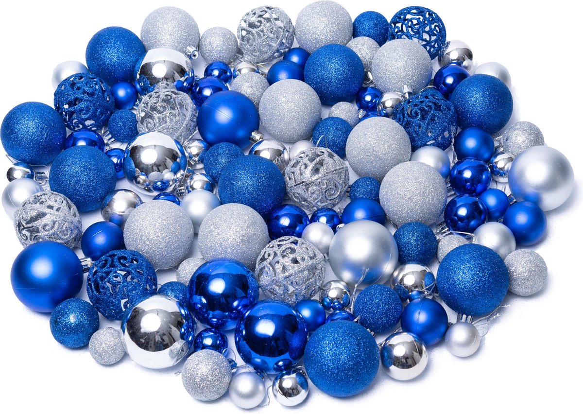 Kerstballen Plastic – Kerstversiering Blauw & Zilver - Kerstbal Set Van