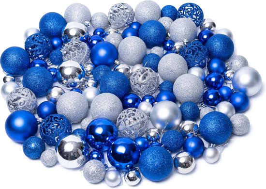 Kerstballen Plastic – Blauw Zilver - Kerstballen set van 101 stuks met Piek | bol.com