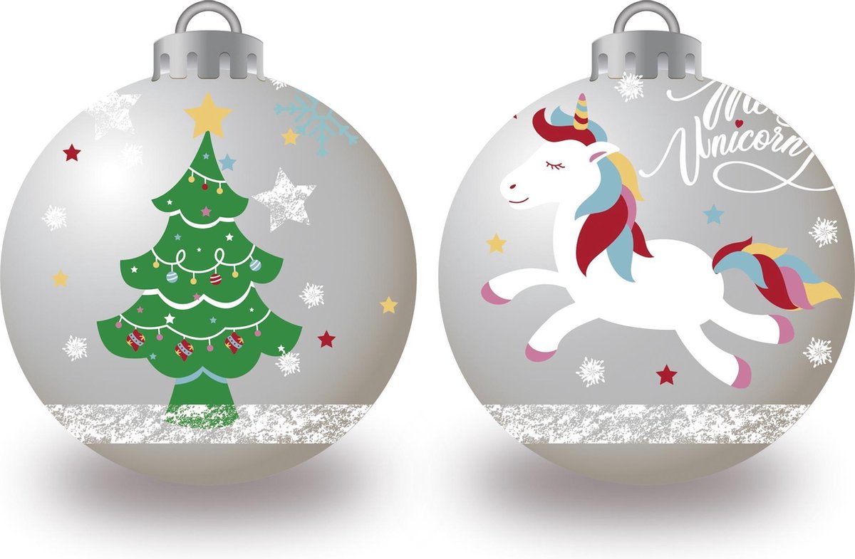 Arditex Kerstballen Eenhoorn 8 Cm Zilver 6 Stuks