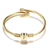 24/7 Jewelry Collection Hart Armband met Letter - Bangle - Initiaal - Goudkleurig - Letter P