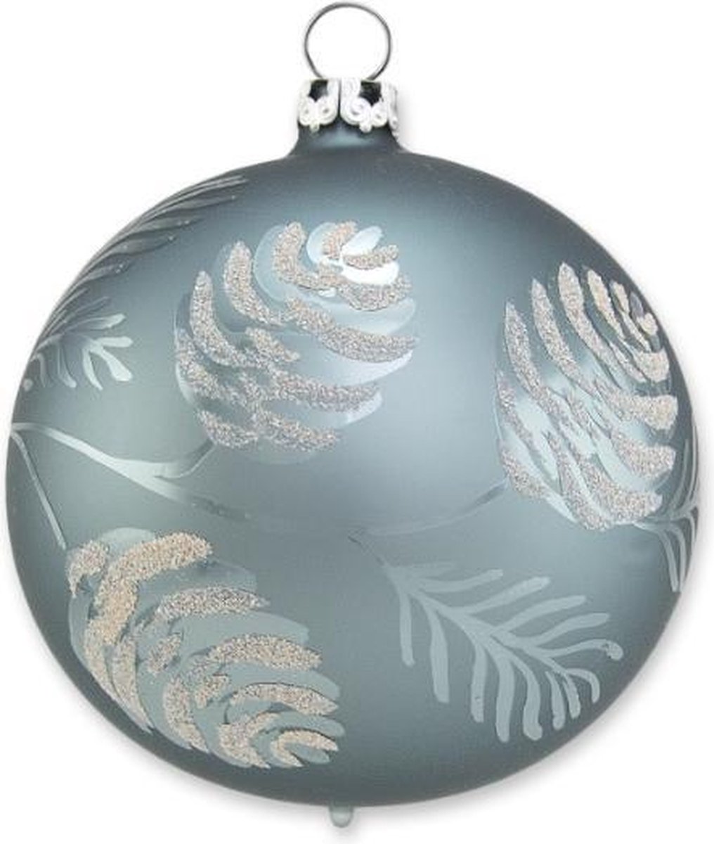 Kerstballen Blauw groen met dennentak 8 cm - set van 3 - Handgemaakt in Duitsland