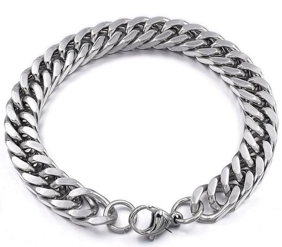 bol.com | Zilver kleurige Heren Armband | Cuban Link | Staal | 10mm |  Armband Mannen | Armband heren