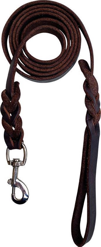Brute Strength - Hondenriem - 180cm – bruin met zwarte riem - leren hondenriem met stiksels – 100% volnerfleer - hond