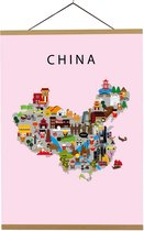 Kaart van China | B2 poster | 50x70 cm | Roze | Maison Maps