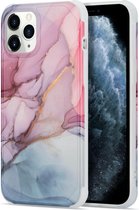 Apple iPhone 12 Mini (5.4") Marble case - Schokbestendig - Siliconen / TPU - Marmer hoesje - Telefoonhoesje - Roze & Blauw - Verstevigde zijkanten