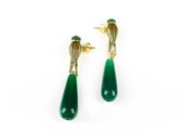 Zilveren oorringen oorbellen geel goud verguld Model Green Parrot papegaai en groene steen