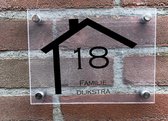 Naambordje voordeur transparant 15 x 20 cm. Huisnummer en namen in huis.