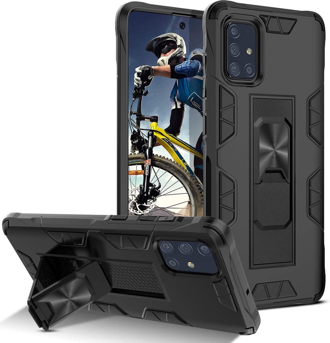 HB Hoesje Geschikt voor Samsung Galaxy A51 Zwart - Magnetic Kickstand Armor Case