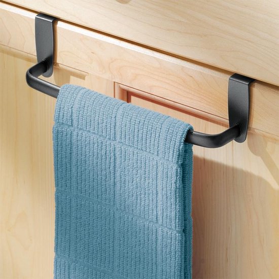 iDesign Handdoekrek keukenkastje chroom - Enkel rekje - chroom - zonder boren