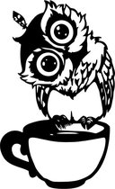 Uil op koffietas / mok - Wall Art by Cutting Edge Design. Tags: Muurdecoratie Living Keuken Woonkamer Hout Zwart Wand Kader Muur Interieur Bureau Art Abstract Animal Dier Uil Owl C