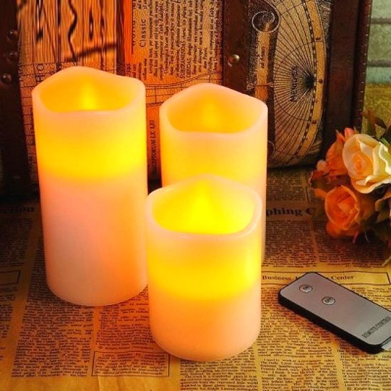 Kaarsen Set Met Afstandsbediening - LED wax kaarsen - Kaarsenset - Elektrische Kaarsen Op Batterij - 3 Stuks - LifeShop