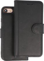 Handmade 2 in 1 Echt Leer Booktype Hoesje voor iPhone SE 2020 / iPhone 8 / iPhone 7 Zwart